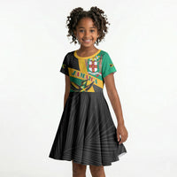 Jamaica Independence Day Kid Short Sleeve Dress Coat Of Arms With Doctor Bird Tropical Vibes