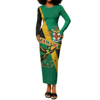 Jamaica Independence Day Long Sleeve Bodycon Dress Coat Of Arms With Doctor Bird Tropical Vibes