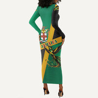 Jamaica Independence Day Long Sleeve Bodycon Dress Coat Of Arms With Doctor Bird Tropical Vibes
