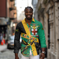 Jamaica Independence Day Long Sleeve Button Shirt Coat Of Arms With Doctor Bird Tropical Vibes