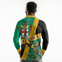 Jamaica Independence Day Long Sleeve Polo Shirt Coat Of Arms With Doctor Bird Tropical Vibes