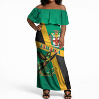 Jamaica Independence Day Off Shoulder Maxi Dress Coat Of Arms With Doctor Bird Tropical Vibes