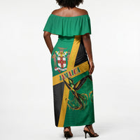 Jamaica Independence Day Off Shoulder Maxi Dress Coat Of Arms With Doctor Bird Tropical Vibes