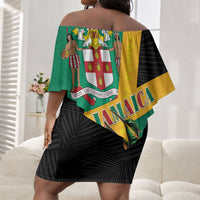 Jamaica Independence Day Off Shoulder Short Dress Coat Of Arms With Doctor Bird Tropical Vibes