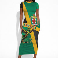 Jamaica Independence Day Short Sleeve Bodycon Dress Coat Of Arms With Doctor Bird Tropical Vibes