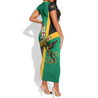 Jamaica Independence Day Short Sleeve Bodycon Dress Coat Of Arms With Doctor Bird Tropical Vibes