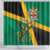 Jamaica Independence Day Shower Curtain Coat Of Arms With Doctor Bird Tropical Vibes