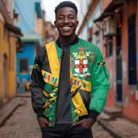 Jamaica Independence Day Sleeve Zip Bomber Jacket Coat Of Arms With Doctor Bird Tropical Vibes