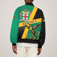 Jamaica Independence Day Sleeve Zip Bomber Jacket Coat Of Arms With Doctor Bird Tropical Vibes