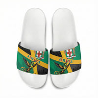 Jamaica Independence Day Slide Sandals Coat Of Arms With Doctor Bird Tropical Vibes