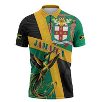 Jamaica Independence Day Zipper Polo Shirt Coat Of Arms With Doctor Bird Tropical Vibes