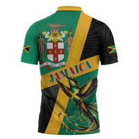 Jamaica Independence Day Zipper Polo Shirt Coat Of Arms With Doctor Bird Tropical Vibes
