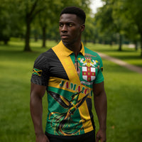 Jamaica Independence Day Zipper Polo Shirt Coat Of Arms With Doctor Bird Tropical Vibes