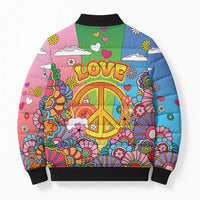Hippie Peace Love Bomber Puffer Jacket Colorful Style - Wonder Print Shop