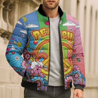 Hippie Peace Love Bomber Puffer Jacket Colorful Style - Wonder Print Shop