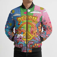 Hippie Peace Love Bomber Puffer Jacket Colorful Style - Wonder Print Shop