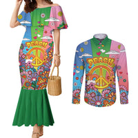 Hippie Peace Love Couples Matching Mermaid Dress and Long Sleeve Button Shirt Colorful Style - Wonder Print Shop