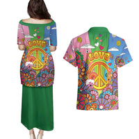 Hippie Peace Love Couples Matching Puletasi and Hawaiian Shirt Colorful Style - Wonder Print Shop