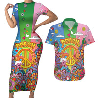 Hippie Peace Love Couples Matching Short Sleeve Bodycon Dress and Hawaiian Shirt Colorful Style - Wonder Print Shop