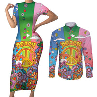 Hippie Peace Love Couples Matching Short Sleeve Bodycon Dress and Long Sleeve Button Shirt Colorful Style - Wonder Print Shop
