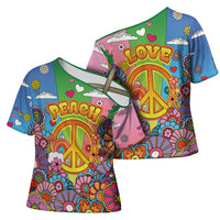 Hippie Peace Love Cross Shoulder Shirt Colorful Style - Wonder Print Shop