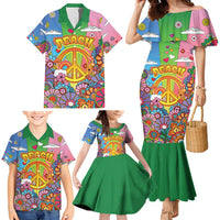 Hippie Peace Love Family Matching Mermaid Dress and Hawaiian Shirt Colorful Style - Wonder Print Shop