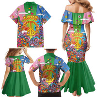 Hippie Peace Love Family Matching Mermaid Dress and Hawaiian Shirt Colorful Style - Wonder Print Shop