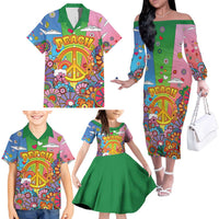 Hippie Peace Love Family Matching Off The Shoulder Long Sleeve Dress and Hawaiian Shirt Colorful Style - Wonder Print Shop