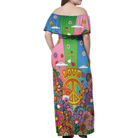 Hippie Peace Love Family Matching Off Shoulder Maxi Dress and Hawaiian Shirt Colorful Style - Wonder Print Shop