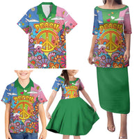Hippie Peace Love Family Matching Puletasi and Hawaiian Shirt Colorful Style - Wonder Print Shop