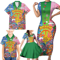 Hippie Peace Love Family Matching Short Sleeve Bodycon Dress and Hawaiian Shirt Colorful Style - Wonder Print Shop