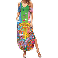 Hippie Peace Love Family Matching Summer Maxi Dress and Hawaiian Shirt Colorful Style - Wonder Print Shop