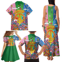 Hippie Peace Love Family Matching Tank Maxi Dress and Hawaiian Shirt Colorful Style - Wonder Print Shop