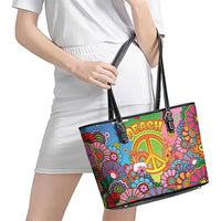 Hippie Peace Love Leather Tote Bag Colorful Style - Wonder Print Shop