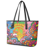 Hippie Peace Love Leather Tote Bag Colorful Style - Wonder Print Shop