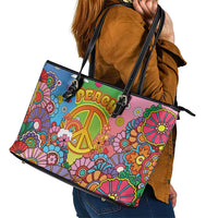 Hippie Peace Love Leather Tote Bag Colorful Style - Wonder Print Shop