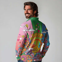 Hippie Peace Love Long Sleeve Polo Shirt Colorful Style - Wonder Print Shop
