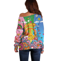 Hippie Peace Love Off Shoulder Sweater Colorful Style - Wonder Print Shop