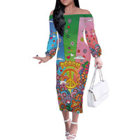 Hippie Peace Love Off The Shoulder Long Sleeve Dress Colorful Style - Wonder Print Shop