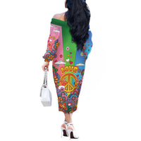 Hippie Peace Love Off The Shoulder Long Sleeve Dress Colorful Style - Wonder Print Shop