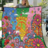 Hippie Peace Love Quilt Colorful Style - Wonder Print Shop