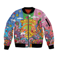 Hippie Peace Love Sleeve Zip Bomber Jacket Colorful Style - Wonder Print Shop