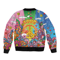 Hippie Peace Love Sleeve Zip Bomber Jacket Colorful Style - Wonder Print Shop