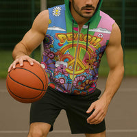 Hippie Peace Love Sleeveless Zip Hoodie Colorful Style - Wonder Print Shop