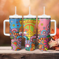 Hippie Peace Love Tumbler With Handle Colorful Style - Wonder Print Shop