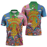 Hippie Peace Love Zipper Polo Shirt Colorful Style - Wonder Print Shop