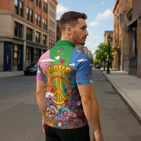 Hippie Peace Love Zipper Polo Shirt Colorful Style - Wonder Print Shop