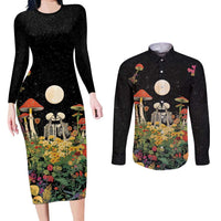Skeleton Lovers Couples Matching Long Sleeve Bodycon Dress and Long Sleeve Button Shirt Hippie Gothic Aesthetic - Wonder Print Shop