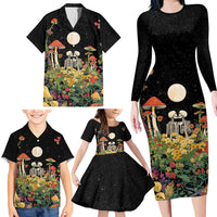 Skeleton Lovers Family Matching Long Sleeve Bodycon Dress and Hawaiian Shirt Hippie Gothic Aesthetic - Wonder Print Shop