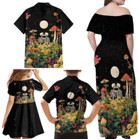Skeleton Lovers Family Matching Off Shoulder Maxi Dress and Hawaiian Shirt Hippie Gothic Aesthetic - Wonder Print Shop
